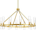 Untrammelife 12-Light Gold Chandelier with Clear Glass, 36” Large Wagon Wheel Chandelier Farmhouse Dining Room Light Fixture Modern Round Chandeliers for Dining Room Foyer