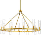 Untrammelife 12-Light Gold Chandelier with Clear Glass, 36” Large Wagon Wheel Chandelier Farmhouse Dining Room Light Fixture Modern Round Chandeliers for Dining Room Foyer