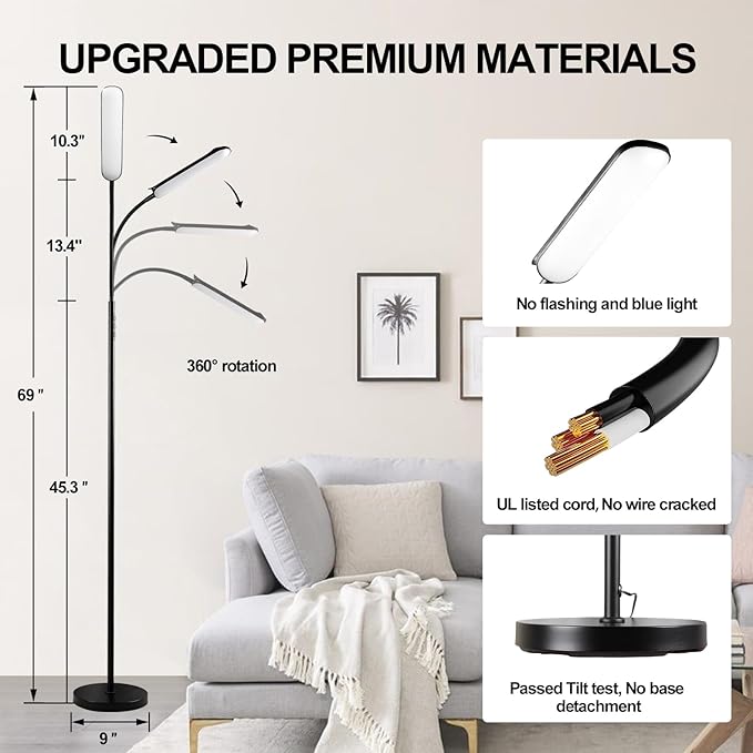 Floor Lamp, 18W 1800LM Super Bright LED Floor Lamp with Remote & Works with Smart Plug, Dimmable Timing Eye Caring Reading Lamps Floor Standing for Living Room Bedroom Office