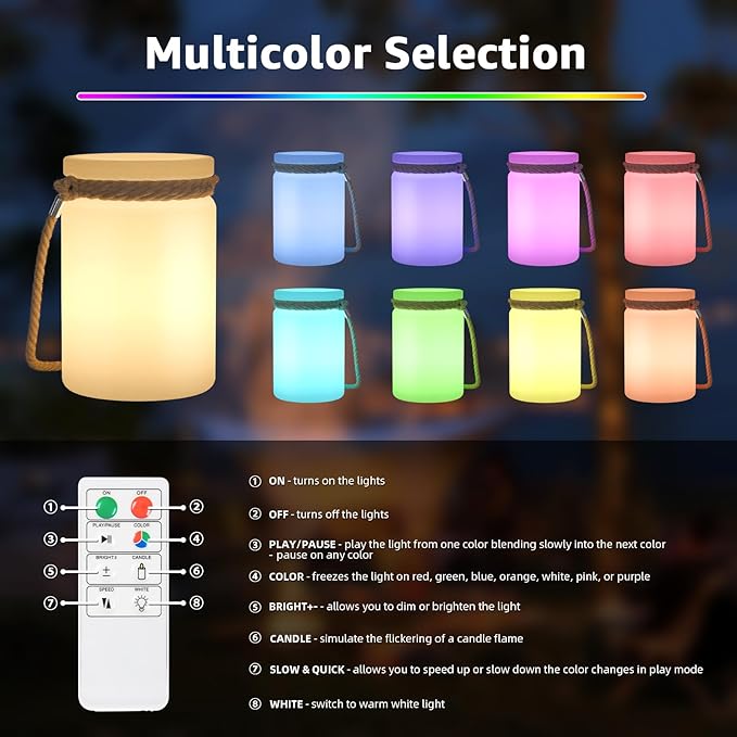 uuffoo 2 Pack LED Lamp Lantern Table Lamp Cordless Shower Lamp IP44 RGB and Warm White Dimmable for Indoor Outdoor Patio Camping Restaurant Home