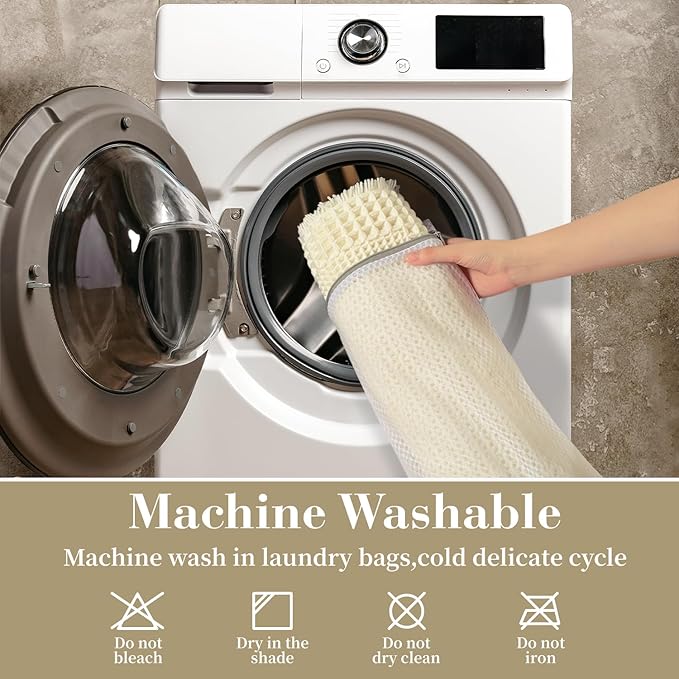 RESARE Waffle Bathroom Runner Rugs, Super Absorbent Bath Mat Non Slip Washable Quick Dry, Ultra Soft Quick Dry Boho Bath Rugs with Tassels for Hallway Bedroom Laundry Room, 2'x4'(24"x48"), Cream