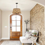 Hand-Woven Rattan Chandelier Vintage Farmhouse Boho Bamboo Chandeliers Light Fixture Retro Drum Wicker Rattan Black Chandelier for Dining Room, Kitchen, Living Room