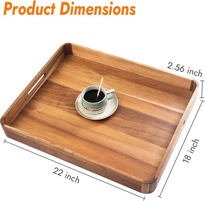 GinSent Wooden Serving Tray with Handles,Rustic Ottoman Tray for Kitchen Counter/Coffee Table/Living Room Decor,Versatile Tray for Party Picnic Barbecue