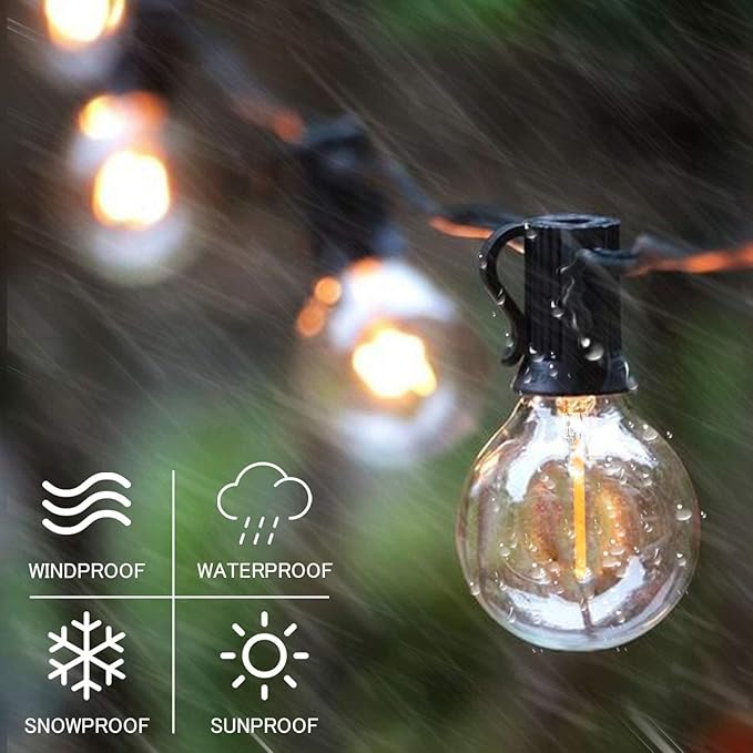 SUNTHIN Solar String Lights, 200ft(2x100ft) Solar Patio Lights with 48 Shatterproof G40 LED Bulbs, Waterproof Solar Powered Outdoor Lights for Backyard, Garden, Deck, Porch, Pergola, Pool, Camping
