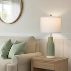 24.5″ Ceramic Table Lamps Set of 2, Modern Farmhouse Bedside Lamps for Bedroom Nightstand, Small Light Green Lamp for Living Room End Table (2 LED Bulbs Included)