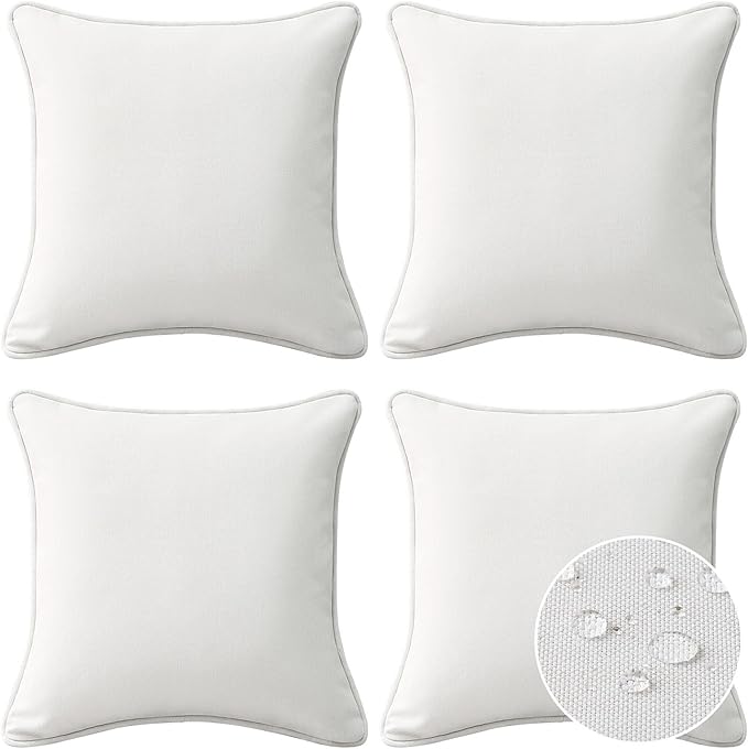 Decorative Outdoor Water Repellent Throw Pillows with Inserts, Set of 4, 20" x20" Pillows for Patio, Backyard, Bed, Couch, and Patio Furniture, Linen
