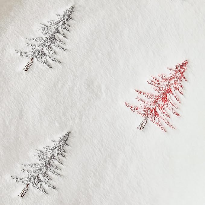 MIULEE Christmas Decorative Pillow Covers Set of 2 Faux Fur Throw Pillows with Embroidered Christmas Tree 18x18 Inch White Red Winter Couch Covers for Festival Sofa Bedroom Living Room Home Decor