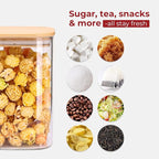 Glass Storage Containers with Lids, Food Storage Jar Canister Set, Pantry Organizers for Cookie Candy Tea Coffee Bean (4 pack 1qt)