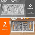 Lifewit Large Silverware Drawer Organizer, Plastic Cooking Utensil Tray for Kitchen, Expandable From 21 to 36 Inches, Adjustable Flatware Cutlery Spoon Fork Knife Spatula Gadgets Holder, Gray