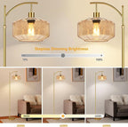 Vintage Floor Lamps for Living Room Glass Floor Lamp with Remote Control,Dimmable Floor Lamp Gold Mid Century Modern Standing Lamp 3 Color Temperature Brass Tall Floor Lamps for Bedroom Corner