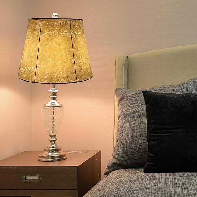 TOOTOO STAR Drum Lampshades Set of 2, Leather barrel Lamp Shade for Table Lamps Floor Lamps, Seaside Village Medium Lampshades 10" Top x 14" Bottom x 10" High, Hand Crafted, Easy Assembly Required