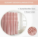 Ruched Ruffled Shower Curtain 72" W x 72" H, Peach Pink Microfiber Rustic Decorative Bath Curtain for Bathroom, Farmhouse and Boho Bathroom Décor, Machine Washable (LQ-38)