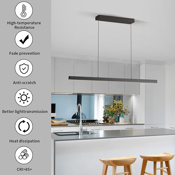 Modern Island Lights, 70.8in LED Pendant Light Dimmable with Remote Control 3000k-6000K Adjustable Color Temperature, Aluminum Chandelier Lamp Fixture for Kitchen, Dining Room, Billiard Room