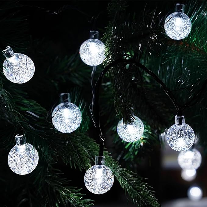 2-Pack 72FT 120 LED White Crystal Globe Solar String Lights Outdoor, Waterproof Solar Christmas Lights for Outside, 8 Lighting Modes Christmas Decorations for Garden Yard Porch Wedding Party Patio