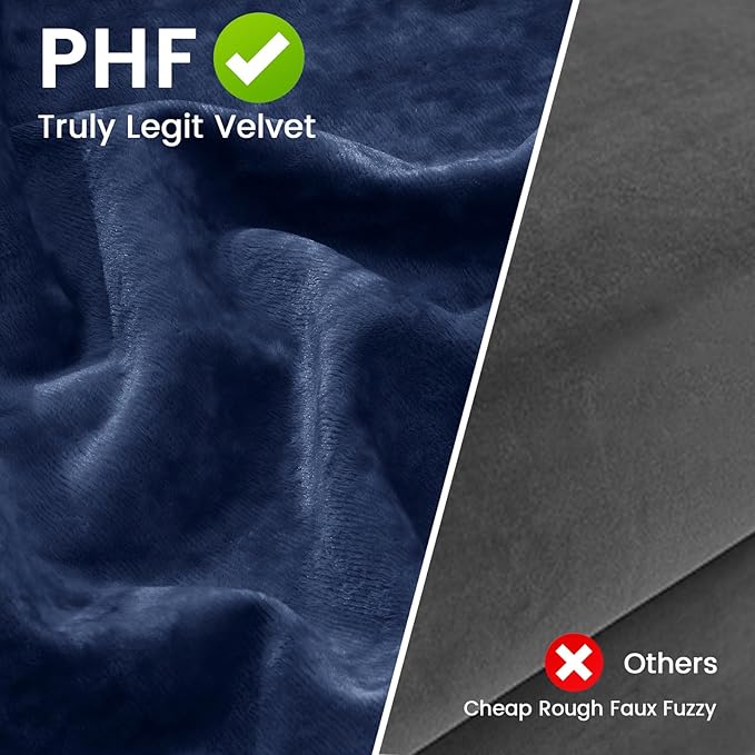 PHF Truly Velvet Pillowcases King Size, No Insert, 2 Pack Ultra Soft Breathable Pillow Shams Covers with Envelope Closure, 20" X 36" Luxury Cozy Warm Fuzzy Flannel, Navy Blue