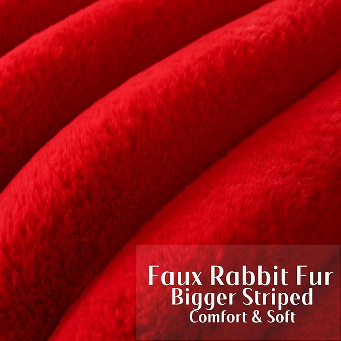 FUTEI Red Decorative Throw Pillow Covers 26x26 Inch Set of 2, Square Soft Faux Rabbit Fur Big Striped Pillow Sham,Home Decor for Couch Sofa Bed Living Room