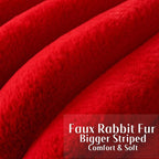 FUTEI Red Decorative Throw Pillow Covers 26x26 Inch Set of 2, Square Soft Faux Rabbit Fur Big Striped Pillow Sham,Home Decor for Couch Sofa Bed Living Room