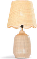 Pia Ricco 19" Modern Ceramic Table Lamp for Living Room Gray Camel Base Desk Lamps for Bedroom Farmhouse Bedside Nightstand Lamp End Table Lamps,Pink,Rattan Shade