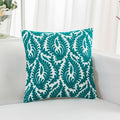 HWY 50 Teal Decorative Throw Pillow Covers 18x18 Inch (1 Piece), Embroidered Cotton Farmhouse Cushion Cover Pillow Case for Sofa Couch Living Room Bed Bedroon, Floral Branches