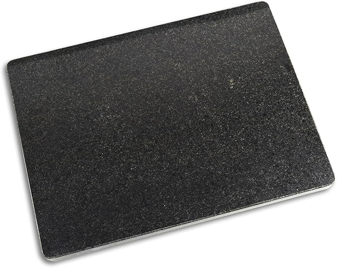 Natural Black Granite Cutting Board for Kitchen, Black Stone Pastry Borad 16x12x0.5 Inch, with Non-Slip Feet, for Serving, Baking, and Tempering Chocolate.