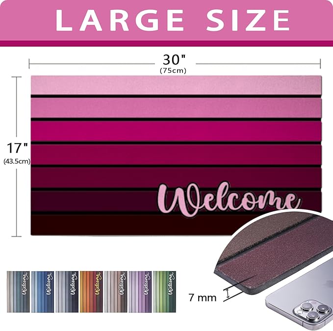 Bulijojo Purplish Red Entrance Door Mat Large 17 x 30 Inch Entry Way Doormat Pink Front Door Rug Outdoor Heavy Duty Welcome Mat, Non Slip Rubber Back Low Profile
