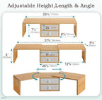 TEAMIX 42 inch Dual Monitor Stand Riser with 2 Drawers- Length and Angle Adjustable 3 Shelf Riser with Storage Desk Organizer Computer Monitor Stand for 2 Monitors/Laptop/PC,Screen/TV Stand Riser