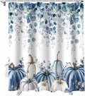 Vandarllin Fall Thanksgiving Shower Curtain, Blue Eucalyptus Leaves Shower Curtains Set with Hooks, Autumn White Pumpkin Waterproof Fabric Bathroom Curtains Decor Home Accessories,Stall Long 54 X 78