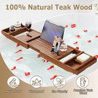 Teak Bathtub Tray, Wooden Bath Tub Tray Expandable Teak Bath Caddy with Book and Wine Glass Holder