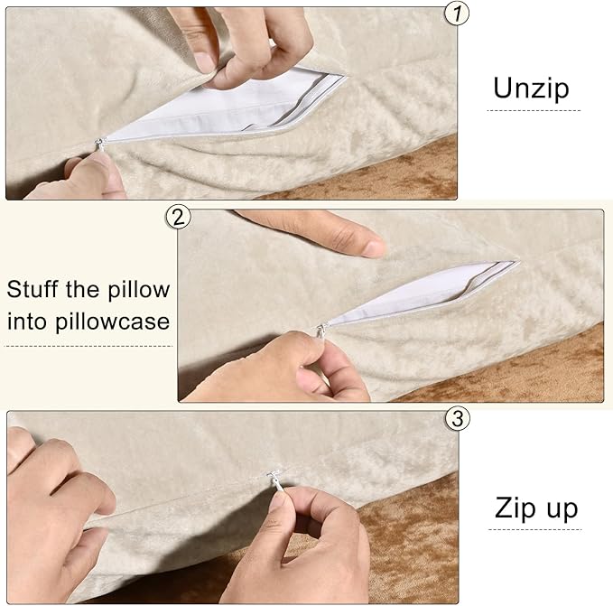 PHF Truly Velvet Zippered Body Pillowcase, No Insert, 1 Pack Ultra Soft Breathable Pillow Sham Cover with Zipper, 20"X 54" Long Luxury Cozy Warm Fuzzy Flannel Body Pillow Case, Sand
