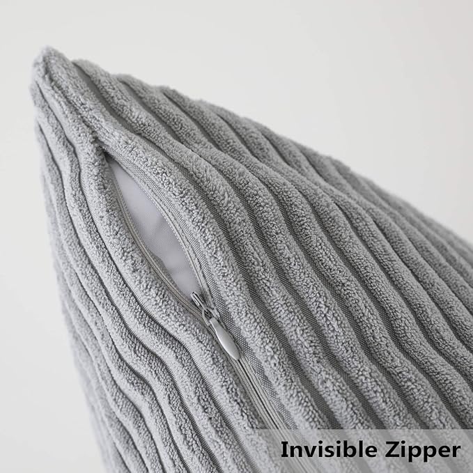 Home Brilliant Set of 2 Striped Corduroy Euro Sham Large Throw Pillow Cover Decorative Cushion Cover for Bed, 24 x 24 inch, Light Grey