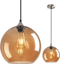 Amber Glass Pendant Lights Kitchen Island Globe Pendant Light Fixtures Modern Pendant Lighting for Bedroom Living Dining Room Light Fixture (9.84 in, 1 Pack)
