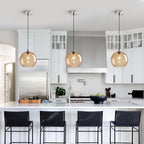 Light Brown Glass Pendant Lights Kitchen Island Globe Pendant Light Fixtures Modern Pendant Lighting for Bedroom Living Dining Room Light Fixture (9.84 in, 2 Pack)