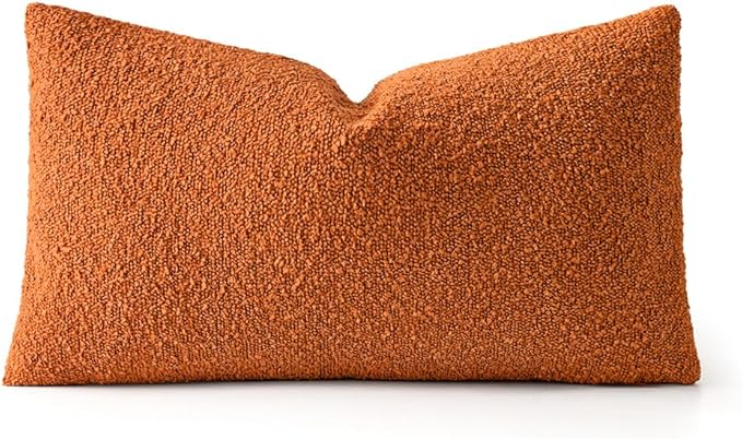 MIULEE Fall 12x20 Inch Textured Boucle Throw Pillow Cover Orange Accent Solid Lumbar Pillow Case Decorative Soft Pack of 1 Halloween Thanksgiving Couch Cushion Chair Sofa Bedroom Livingroom Home Decor