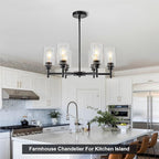 Farmhouse Chandeliers for Dining Room Matte Black Chandelier 6 Light Dining Room Light Fixture with Clear Glass Shades Gold Pendant Lights for Kitchen Island Living Room Entryway Staircase
