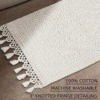 Savi Home Cotton Woven Jacquard Bathroom Rug, Woven Fringe Bathroom Mats, 100% Cotton, Non - Slip Bath Mat, Durable Thick Bath Mat 17”x30” with Fringes, Ivory