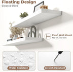 Floating Shelves for Wall with Invisible Brackets, Wall Mounted Engineered Wood Shelves with Wood Grain for Living Room, Bedroom, Bathroom, Kitchen Decor and Storage, Oak, 24"L Set of 2, White