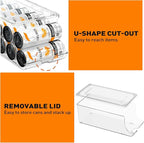 4 Pack Skinny Can Organizer for Refrigerator, Stackable Tall Skinny Soda Pop Can Holder Dispenser with Lid for Fridge Pantry Rack Freezer, Clear Plastic Storage Bins-Holds 12 Slim Cans Each