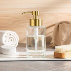 Enra Foam Soap Dispenser,12oz Thick Glass Bathroom Soap Dispenser with Stainless Steel Gold Pump for Bathroom Kitchen(Clear/Gold Poam Type)