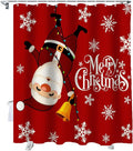 Vandarllin Red Merry Christmas Shower Curtain, Funny Hanging Santa Shower Curtains Set with Hooks, Snow Winter Holiday Waterproof Fabric Bathroom Curtains Decor Home Accessories, 60 X 72 Inch Long