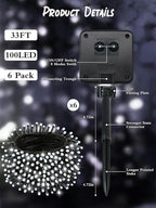 6 Pack Christmas Solar String Lights Outdoor Waterproof, 198FT 600 LED Green Wire Solar Fairy Lights with 8 Modes, Solar Twinkle Lights for Garden Tree Patio Fence Christmas Decorations (Cool White)