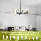 9MMML 8 Lights Black and Gold Chandelier, Modern Glass Ceiling Chandelier Light Fixture, Large Ceiling Hanging Light for Dining Room, Living Room, Bedroom, Kitchen, Over Table, Foyer, E26 Base