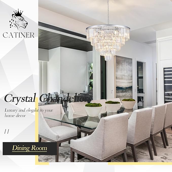 Large Crystal Chandeliers Modern Chrome 30” Chandelier for Foyer Staircase Luxury 5 Tiers 16 Lights K9 Ceiling Pendant Lighting Fixture for Living Room Dining Room Bedroom