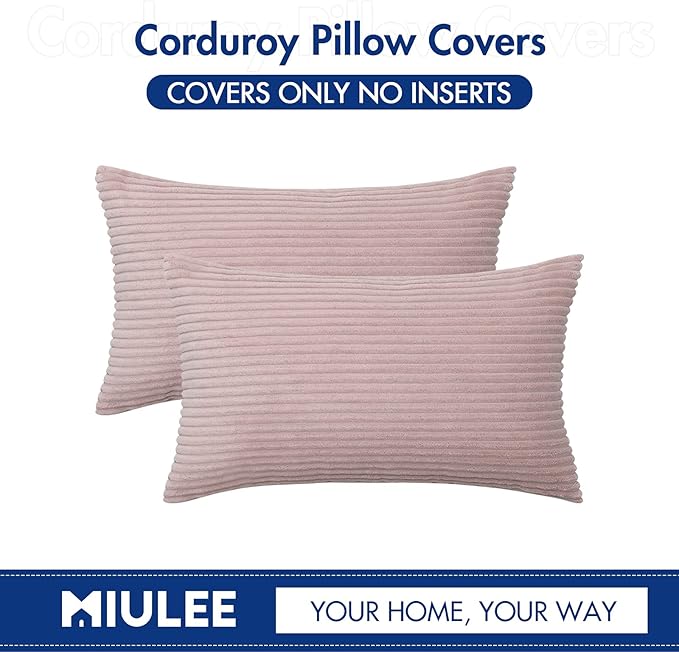MIULEE Winter Pack of 2 Pillow Covers Soft Soild Decorative Throw Pillow Covers Set Cushion Cases Pillowcases for Sofa Bedroom Car 12 x 20 Inch 30 x 50 Cm Pink