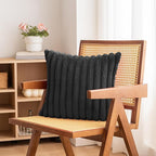 Double-Sided Faux Fur Plush Throw Pillow Covers 20x20 Set of 2 Fuzzy Striped Soft Cozy Pillowcase Luxury Decorative Pillows Square Fluffy Cushion Covers for Couch Sofa Bed,Black