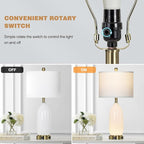 26" Modern White Glass Table Lamps Set of 2,Nightstand Lamp with USB A+C Ports & AC Outlet,Bedside Lamps with 3-Way Dimmable Touch Control Night Light for Bedroom Living Room Side Table