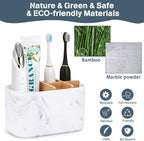 Toothbrush Holders for Bathrooms, 5 Slots Bamboo Toothbrush Holder Kids Electric Toothbrush Holder and Toothpaste Holder for Bathroom Countertop Accessories Storage, Marble Toothbrush Organizer