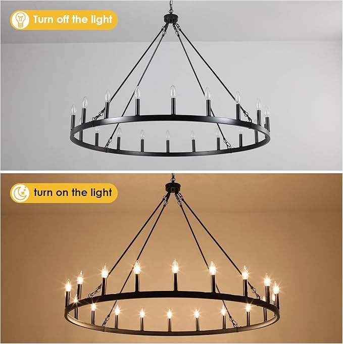 Black Wagon Wheel Chandelier 20-Light 48" Large Farmhouse Chandelier High Ceiling Light Fixture for Living Room Entryway Hallway Kitchen Island