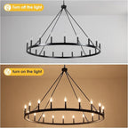 Black Wagon Wheel Chandelier 20-Light 48" Large Farmhouse Chandelier High Ceiling Light Fixture for Living Room Entryway Hallway Kitchen Island