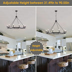 Black Wagon Wheel Chandelier 12-Light Farmhouse Chandelier for Living Room 38" Round Rustic Industrial Hanging Light Fixture for Dining Room Foyer Hallway Kitchen Island