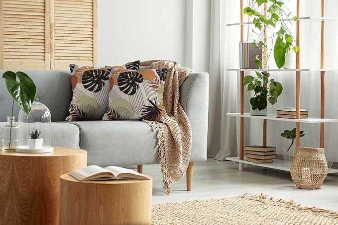 CAPSCEOLL Abstract Throw Pillow Covers,Stropical Leaves Beige 18 X 18 Inches Set of 2 Pillow Cases Decorative,Pillowcases for Bedroom,Living Room,Cushion Couch Sofa